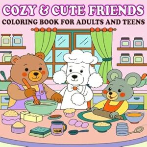 cozy & cute friends:: coloring book for adults and teens, super cute fuzzy adorable animals characters in hygge moments for relaxation and stress relief
